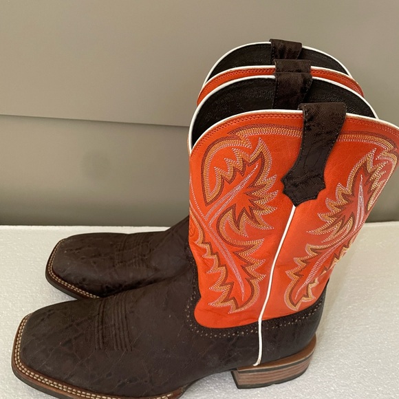 Ariat Western Cowboy Boots Brown Orange - Picture 3 of 12